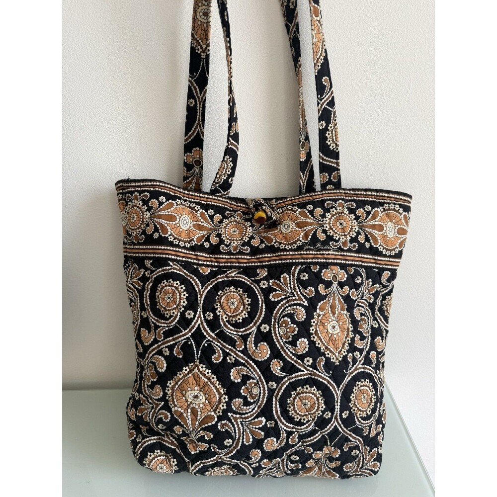 Vera Bradley Caffe Latte Large Tote Bag Brown Black Quilted Cotton